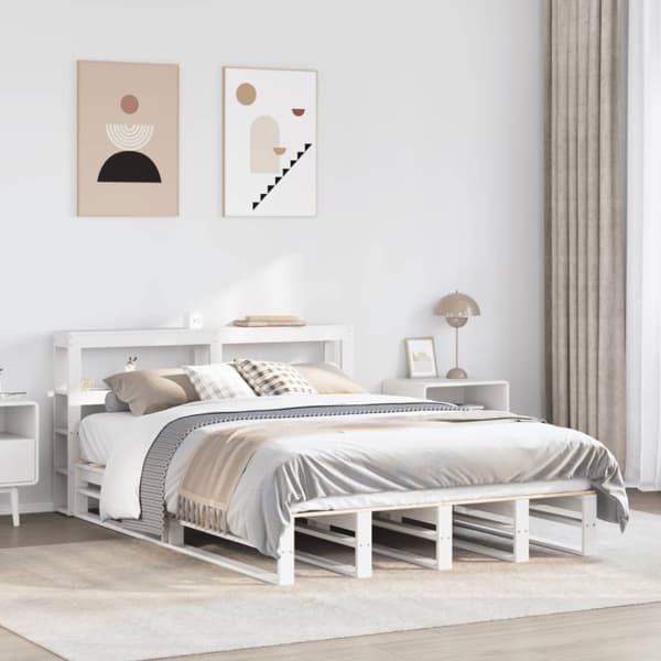 vidaXL sengeramme uden madras 140x200 cm massivt fyrretræ hvid