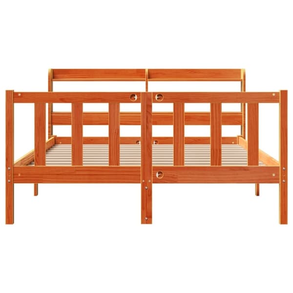 vidaXL Sängynrunko päädyllä vahanruskea 135x190 cm täysi mänty