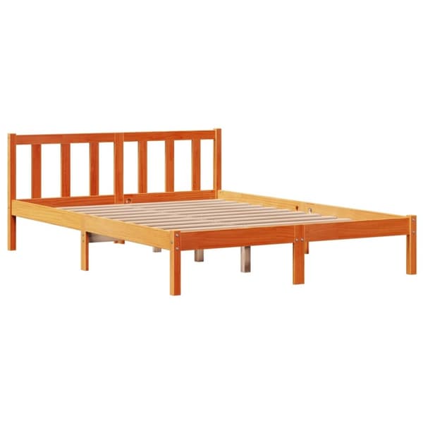 vidaXL Sängynrunko päädyllä vahanruskea 135x190 cm täysi mänty