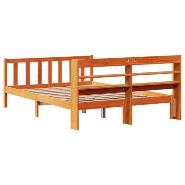 vidaXL Sängynrunko päädyllä vahanruskea 135x190 cm täysi mänty