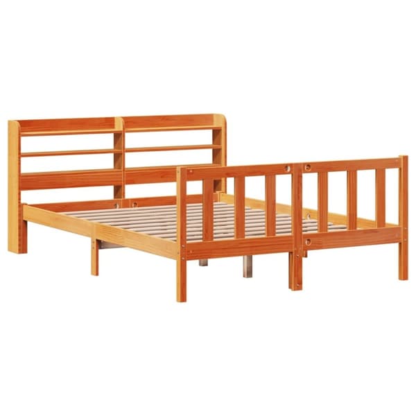 vidaXL Sängynrunko päädyllä vahanruskea 135x190 cm täysi mänty