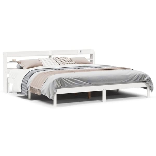 vidaXL Sengeramme med madrass hvit 200x200 cm heltre furu