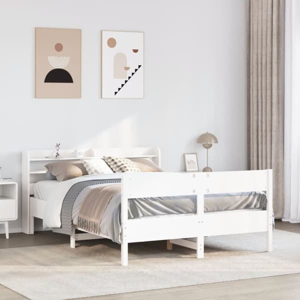 vidaXL sengeramme uden madras 135x190 cm massivt fyrretræ hvid
