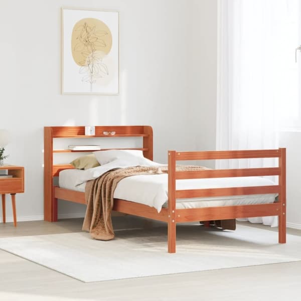 vidaXL Sengeramme uten madrass voksbrun 90x190 cm heltre furu