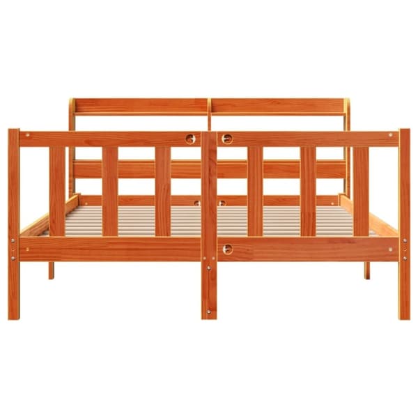 vidaXL sengeramme med sengegavl 160x200 cm massivt fyrretræ gyldenbrun