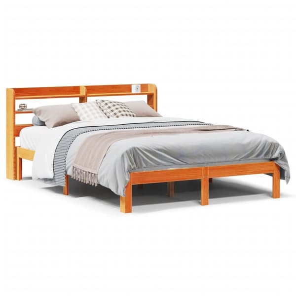 vidaXL Sängynrunko ilman patjaa vahanruskea 135x190 cm täysi mänty