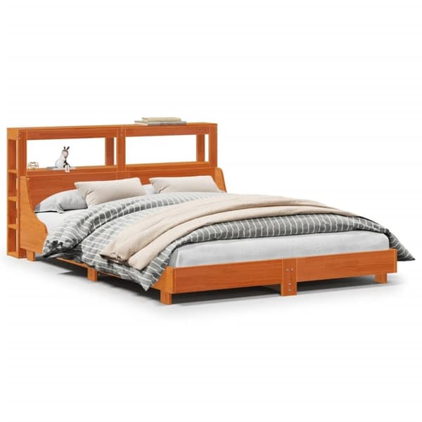 vidaXL sengeramme uden madras 160x200 cm massivt fyrretræ gyldenbrun