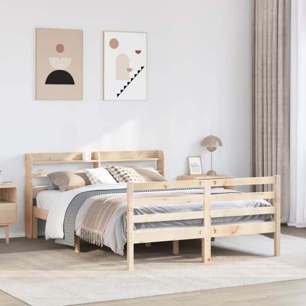 vidaXL sengeramme med sengegavl 140x190 cm massivt fyrretræ