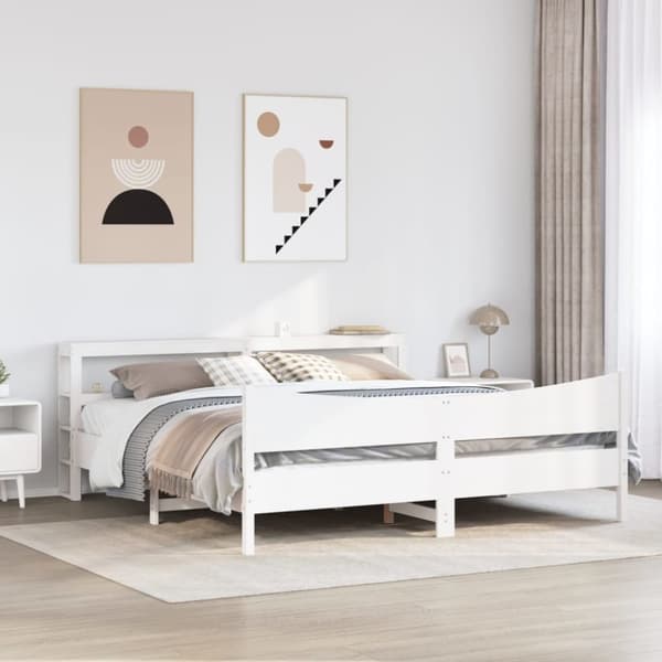 vidaXL sengeramme med sengegavl 200x200 cm massivt fyrretræ hvid