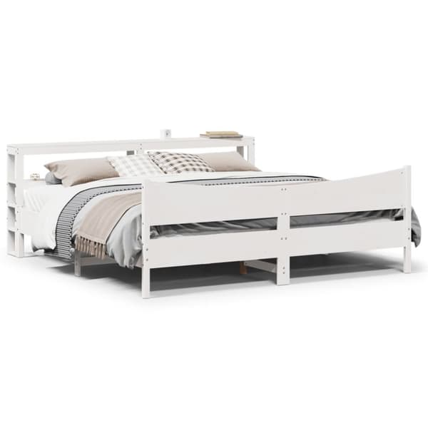 vidaXL sengeramme med sengegavl 200x200 cm massivt fyrretræ hvid