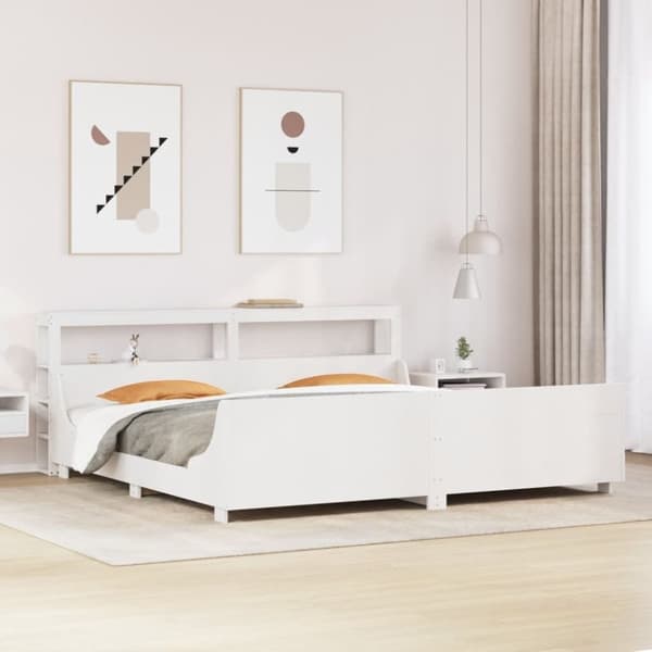 vidaXL Sengeramme med madrass hvit 200x200 cm heltre furu