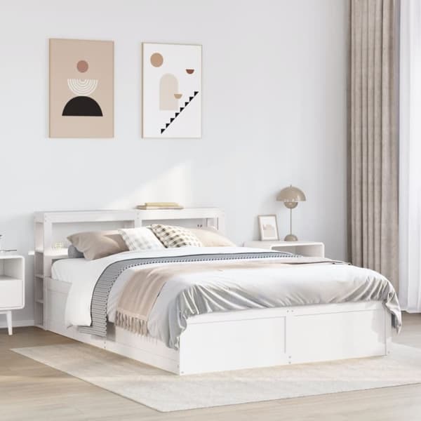 vidaXL Sengeramme med hodegavl hvit 135x190 cm heltre furu