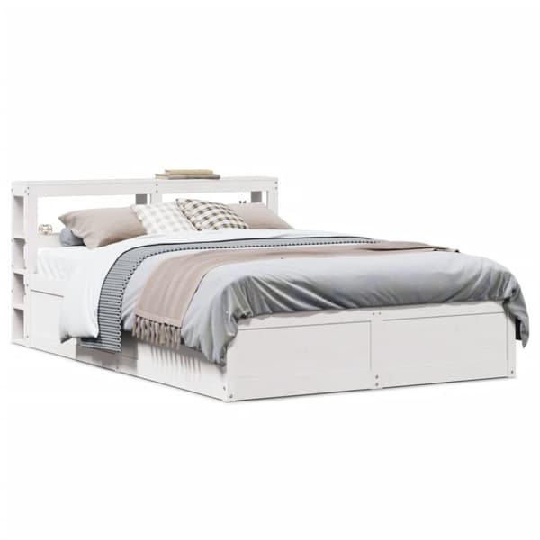 vidaXL Sengeramme med hodegavl hvit 135x190 cm heltre furu