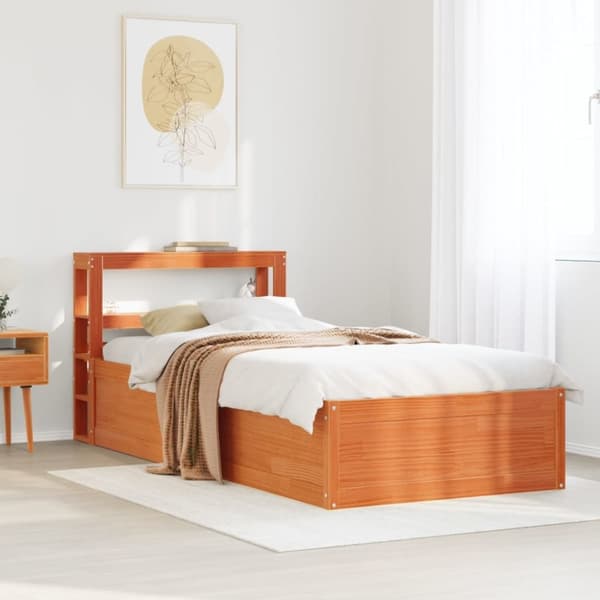 vidaXL Sengeramme med hodegavl voksbrun 90x200 cm heltre furu