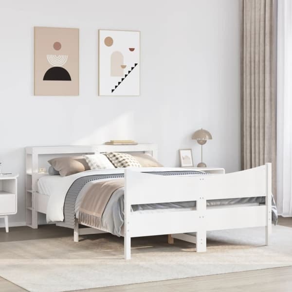 vidaXL Sengeramme med hodegavl hvit 140x190 cm heltre furu