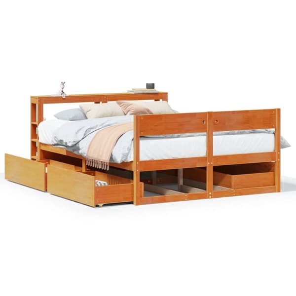 vidaXL sengeramme uden madras 150x200 cm massivt fyrretræ gyldenbrun