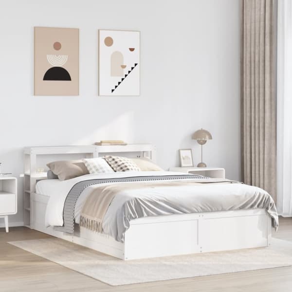vidaXL sengeramme med sengegavl 140x200 cm massivt fyrretræ hvid