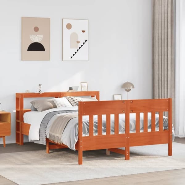 vidaXL Sengeramme uten madrass voksbrun 140x190 cm heltre furu