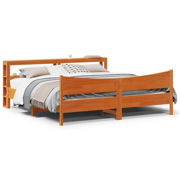 vidaXL Sengeramme med hodegavl voksbrun 200x200 cm heltre furu