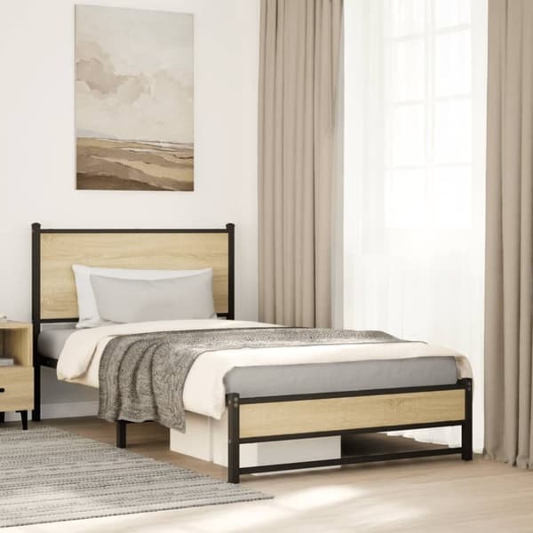 vidaXL Sengeramme i metall uten madrass sonoma eik 100x190 cm