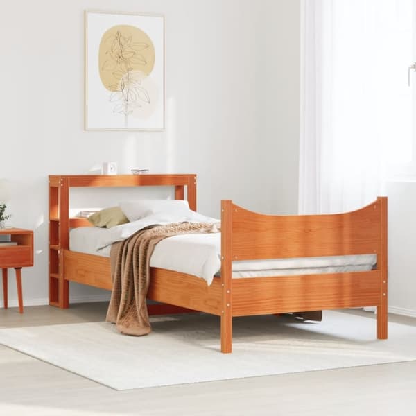 vidaXL Sängynrunko päädyllä vaharuskea 75x190 cm täysi mänty