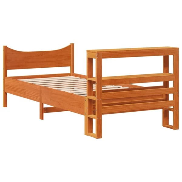 vidaXL Sängynrunko päädyllä vaharuskea 75x190 cm täysi mänty