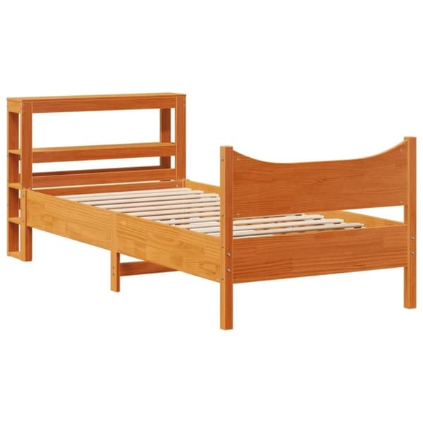 vidaXL Sängynrunko päädyllä vaharuskea 75x190 cm täysi mänty