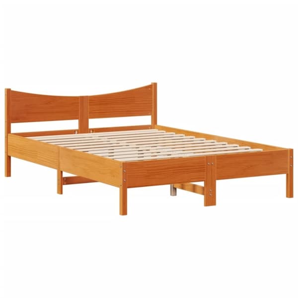 vidaXL sengeramme med sengegavl 160x200 cm massivt fyrretræ gyldenbrun