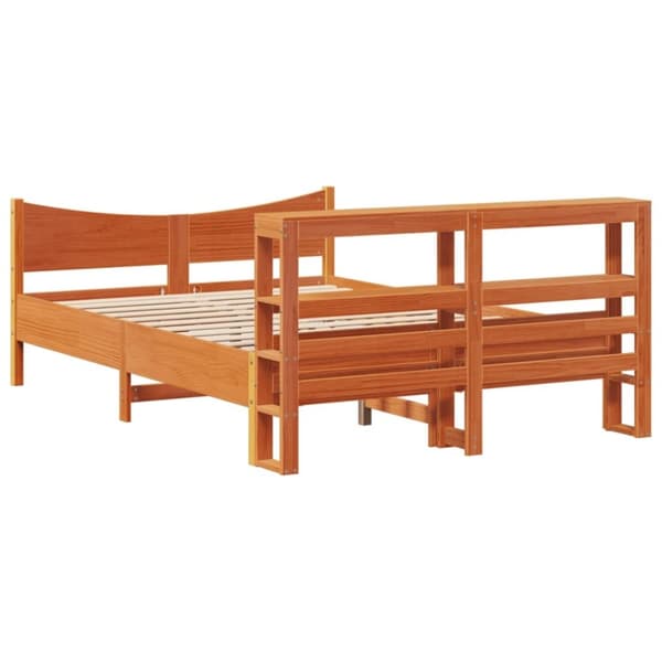 vidaXL sengeramme med sengegavl 160x200 cm massivt fyrretræ gyldenbrun