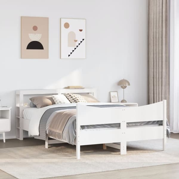 vidaXL sengeramme med sengegavl 160x200 cm massivt fyrretræ hvid