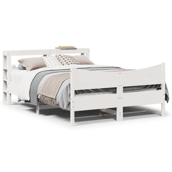 vidaXL sengeramme med sengegavl 160x200 cm massivt fyrretræ hvid