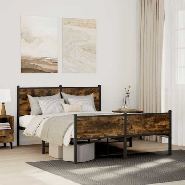 vidaXL sengeramme med sengegavl og fodgærde 137x190 cm metal røget eg