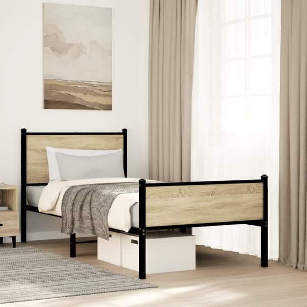 vidaXL sengeramme uden madras 90x200 cm metal sonoma-eg