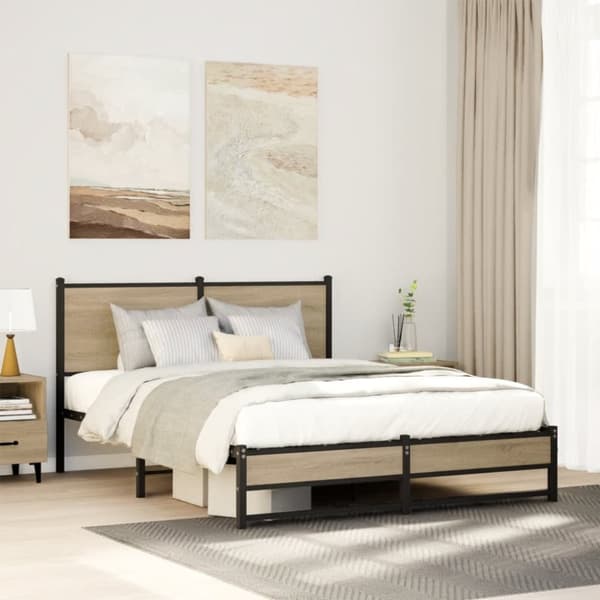 vidaXL Metallinen sängynrunko ilman patjaa Sonoma Oak 137x190 cm