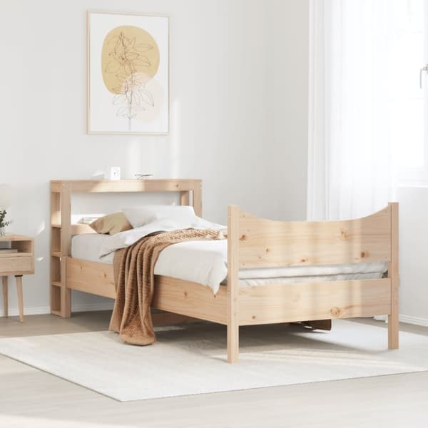 vidaXL Sängynrunko sängynpäädyllä 90x200 cm täysi mänty