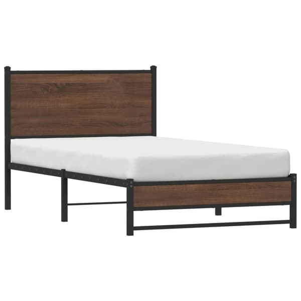 vidaXL Metallinen sängynrunko ilman patjaa ruskea tammi 100x190 cm
