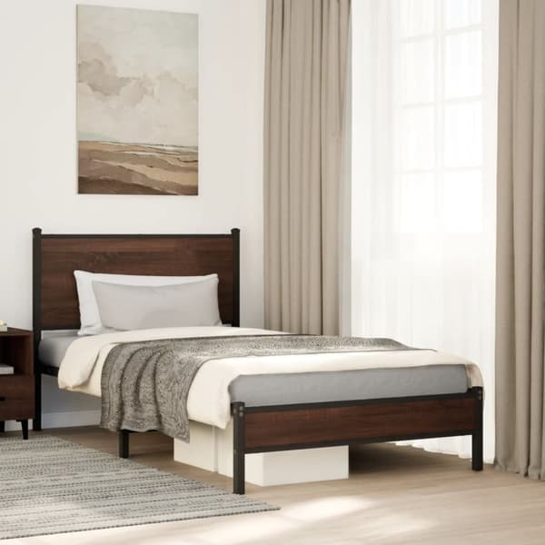 vidaXL Sengeramme i metall uten madrass brun eik 100x190 cm