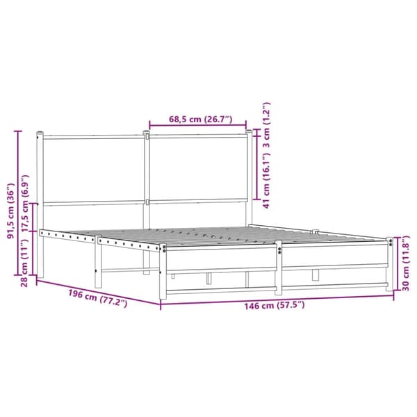 vidaXL Sengeramme i metall uten madrass røkt eik 140x190 cm