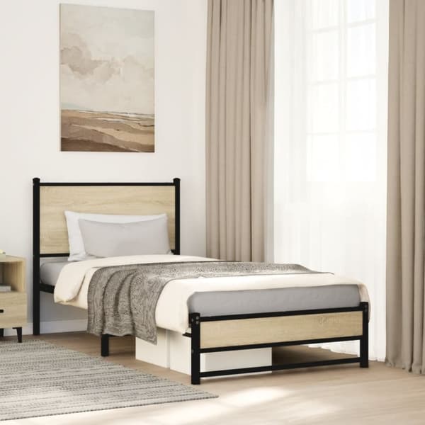 vidaXL Sengeramme i metall uten madrass sonoma eik 75x190 cm
