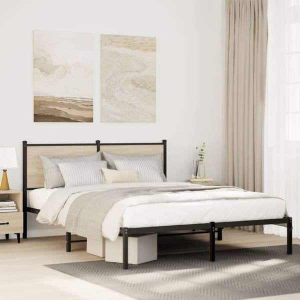 vidaXL Sängram utan madrass metall sonoma-ek 140x190 cm