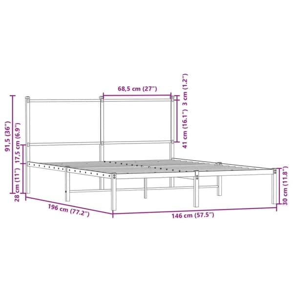 vidaXL Sängram utan madrass metall sonoma-ek 140x190 cm