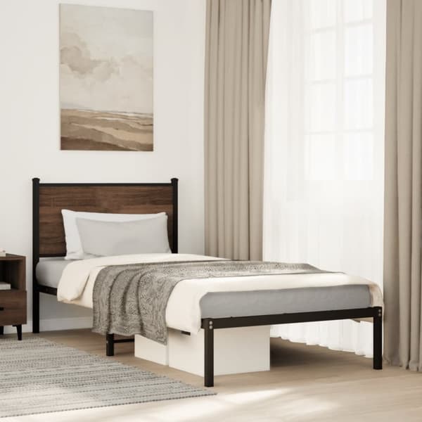 vidaXL Sengeramme i metall uten madrass brun eik 90x200 cm