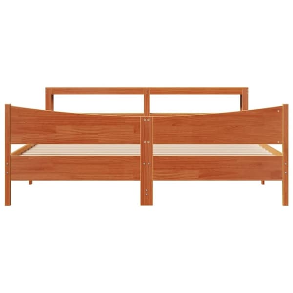 vidaXL Sängynrunko päädyllä vahanruskea 200x200 cm täysi mänty
