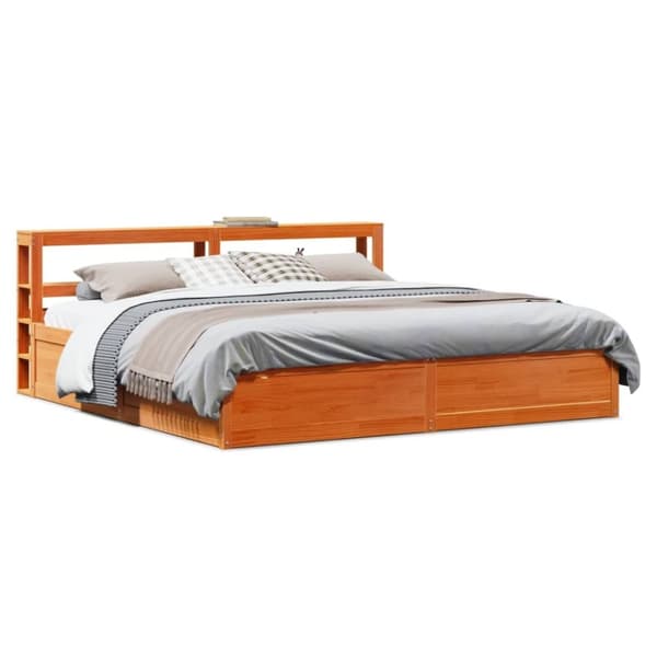 vidaXL Sängynrunko päädyllä vahanruskea 200x200 cm täysi mänty