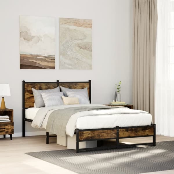 vidaXL sengeramme uden madras 120x190 cm metal røget egetræsfarve