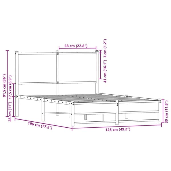 vidaXL sengeramme uden madras 120x190 cm metal røget egetræsfarve