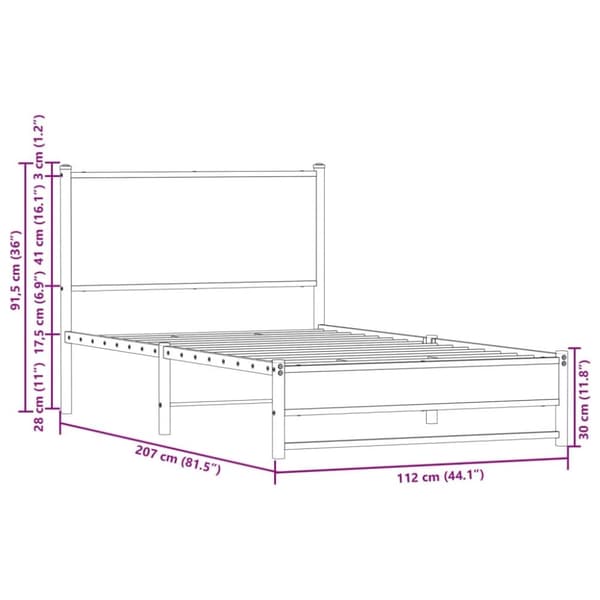 vidaXL sengeramme uden madras 107x203 cm metal røget egetræsfarve