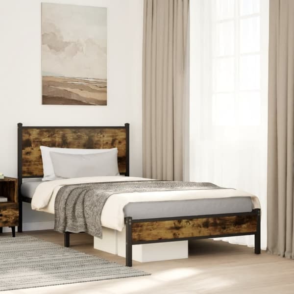 vidaXL Metallinen sängynrunko ilman patjaa savutammi 100x190 cm