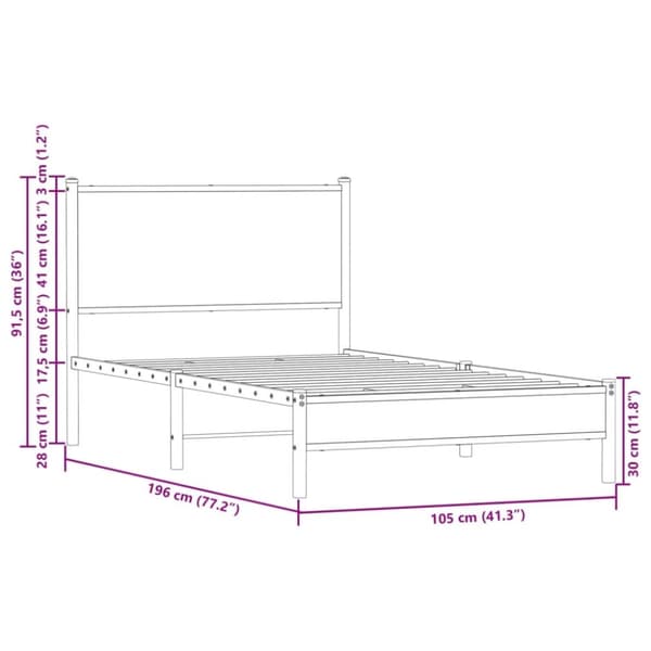 vidaXL sengeramme uden madras 100x190 cm metal røget egetræsfarve