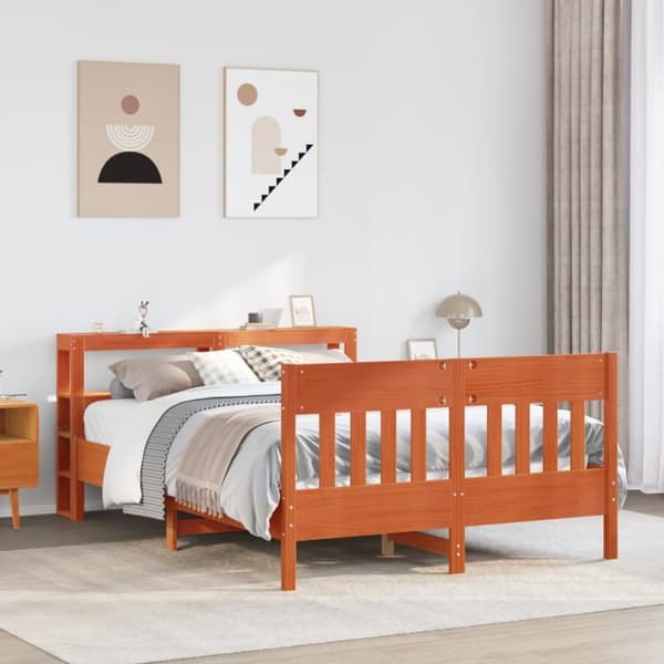 vidaXL sengeramme uden madras 135x190 cm massivt fyrretræ brun